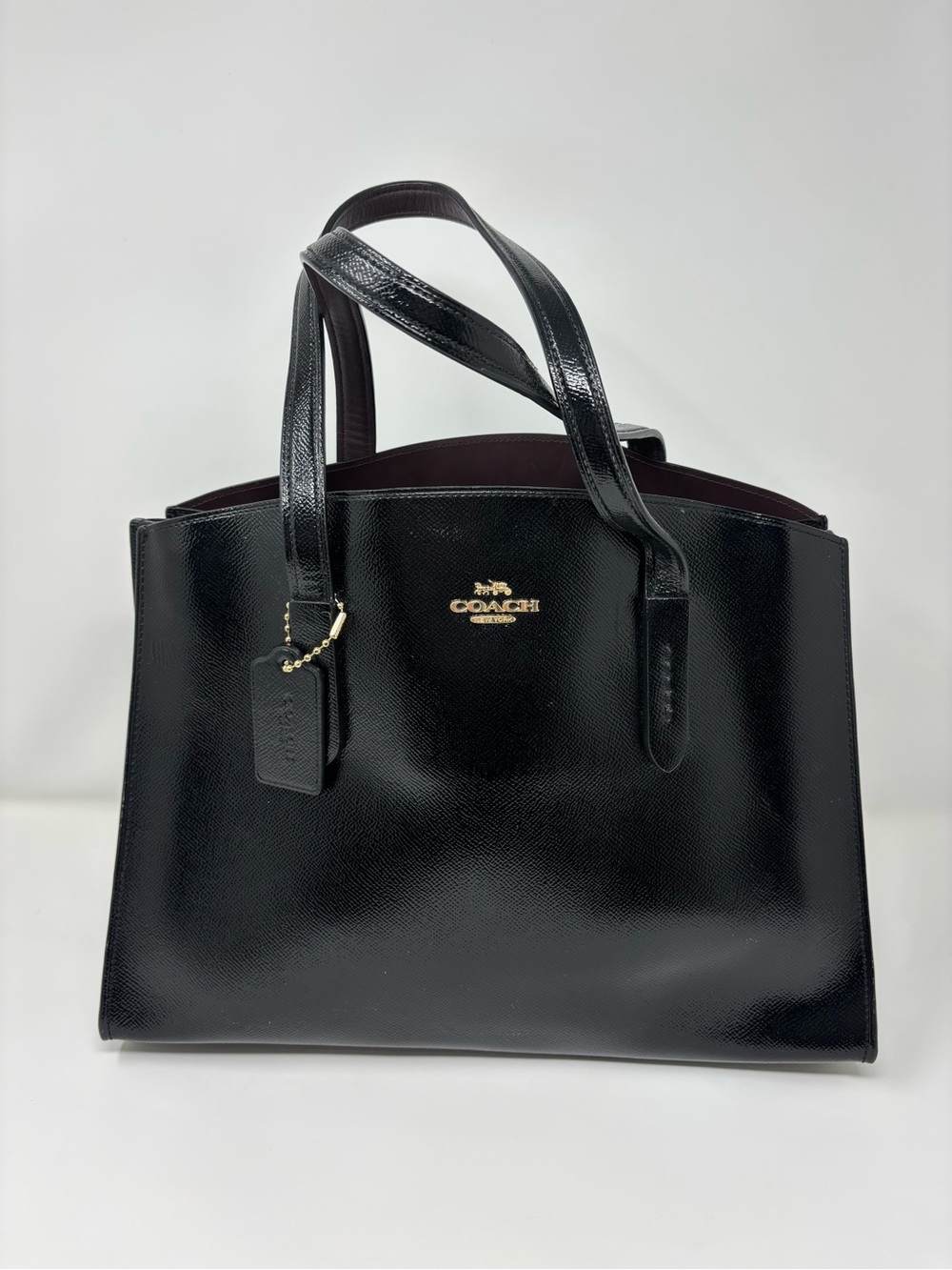 Coach Black Leather Tote with Gold Logo Accent